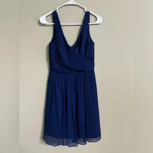 J. Crew Heidi Blue 100% Silk Chiffon A-Line V Neck  Dress Size 4 - Picture 1 of 6